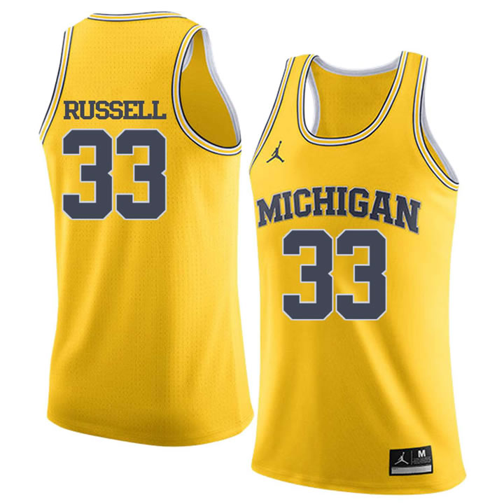 University of Michigan 33 Cazzie Russell Yellow College Basketball Jersey Dzhi